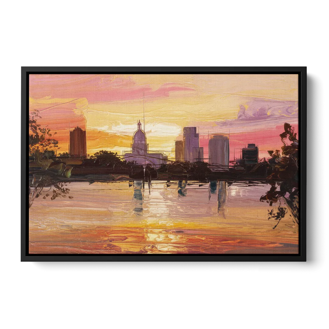 Baton Rouge Skyline Sunset Front - Black Canvas Wall Art