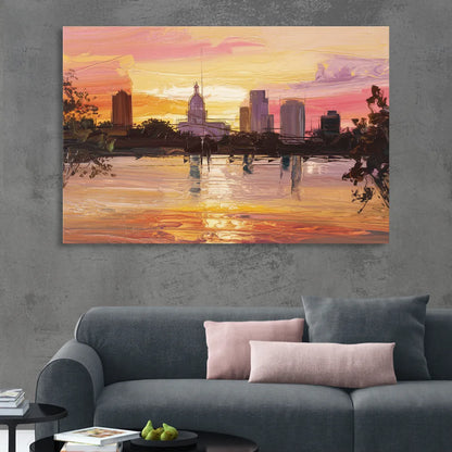 Baton Rouge Skyline Sunset Living Room - Canvas Wall Art