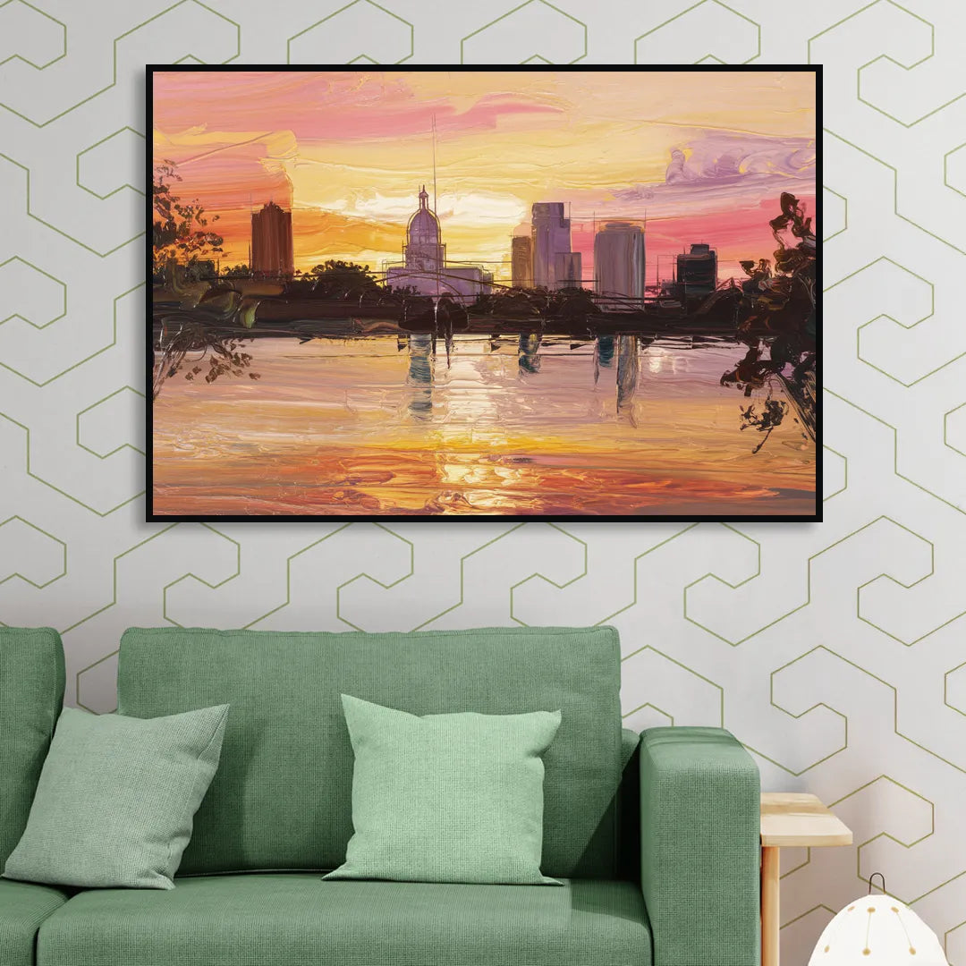 Baton Rouge Skyline Sunset Living Room - Black Canvas Wall Art