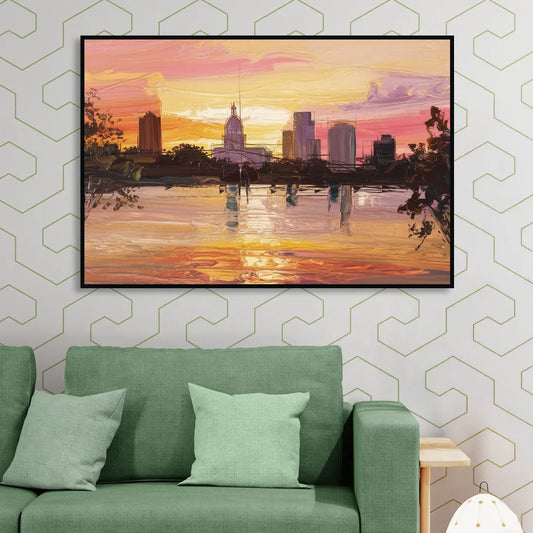 Baton Rouge Skyline Sunset Living Room - Black Canvas Wall Art