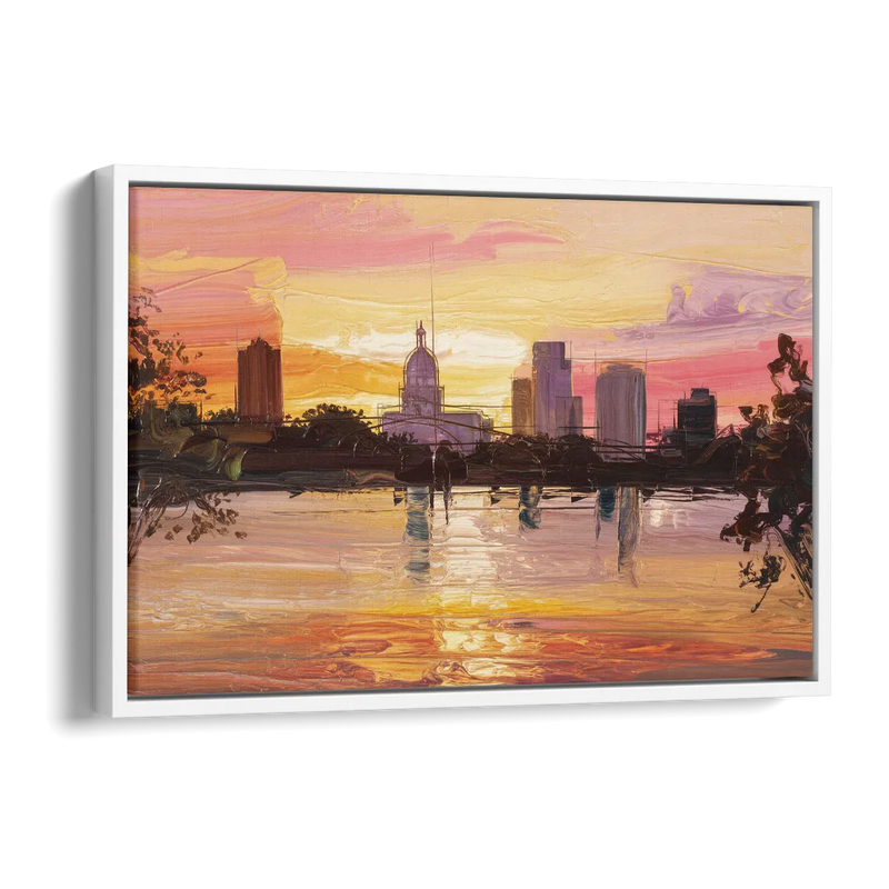Baton Rouge Skyline Sunset Side - White Canvas Wall Art