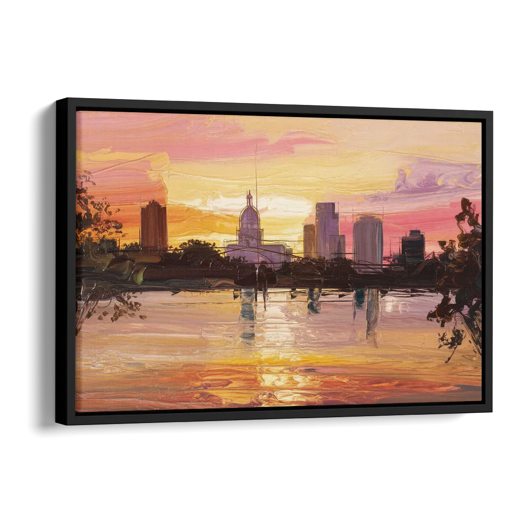 Baton Rouge Skyline Sunset Side - Black Canvas Wall Art