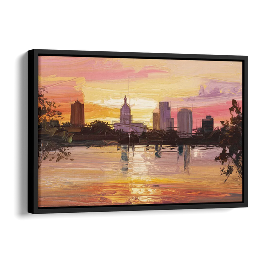 Baton Rouge Skyline Sunset Side - Black Canvas Wall Art