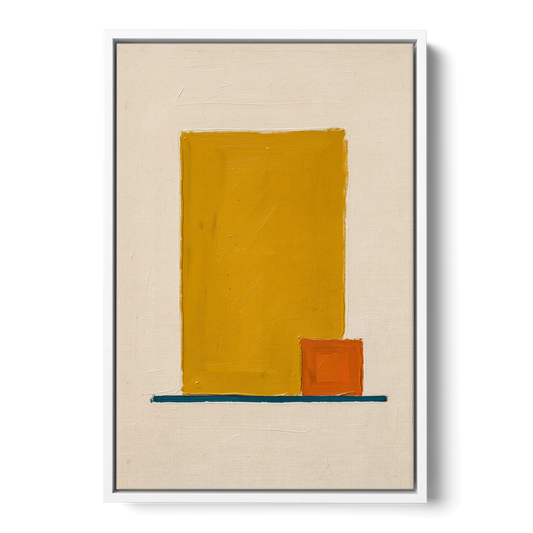Bauhaus Wall Art with Yellow Block and Orange Square - White Framed Canvas Wall Art - Front
