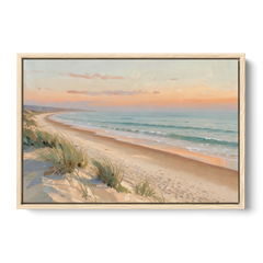 Beach Landscape Painting at First Light - Oak Framed Canvas Wall Art - Front