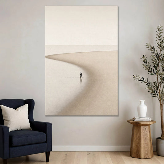 Beach Minimalist Art of a Lone Walker - Canvas Wall Art - Sofa - 40x60