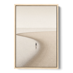 Beach Minimalist Art of a Lone Walker - Oak Framed Canvas Wall Art - Front