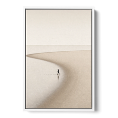 Beach Minimalist Art of a Lone Walker - White Framed Canvas Wall Art - Front