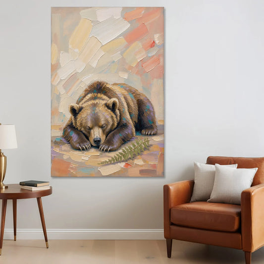 Bear Cub Painting Asleep on Its Paws - Canvas Wall Art - Sofa - 40x60