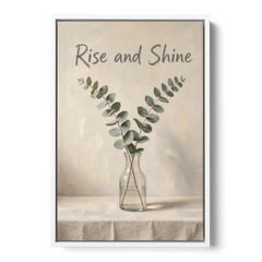 Bed and Breakfast Decor Rise and Shine Eucalyptus - White Framed Canvas Wall Art - Front