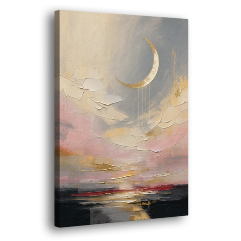 Bedroom Wall Art Neutral Crescent Moon at Dusk - Canvas Wall Art