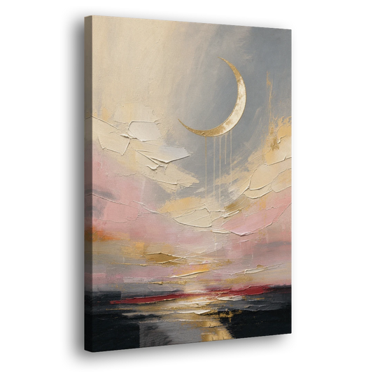 Bedroom Wall Art Neutral Crescent Moon at Dusk - Canvas Wall Art - Side