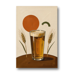 Beer Art Amber Pint with Barley Stems - Canvas Wall Art - Front