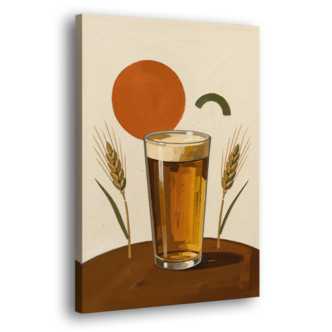 Beer Art Amber Pint with Barley Stems - Canvas Wall Art - Side