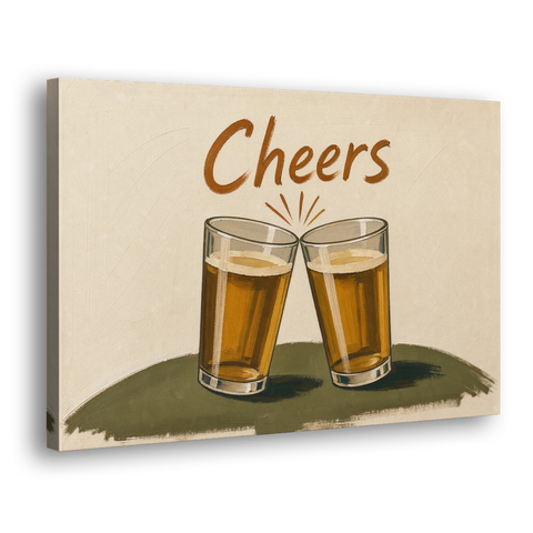 Beer Poster Cheers with Two Pint Glasses - Canvas Wall Art - Side