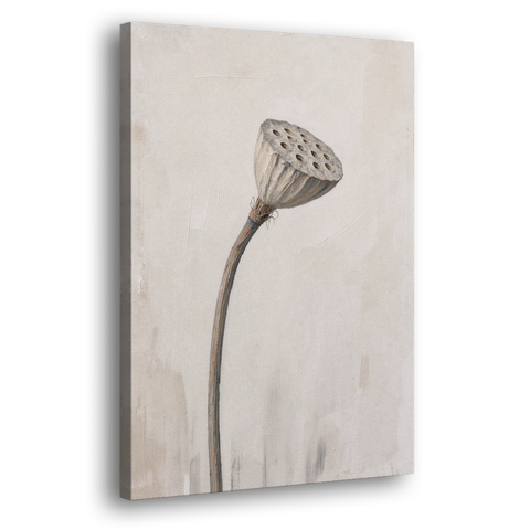Beige Abstract Canvas Art with a Dried Lotus Pod - Canvas Wall Art - Side