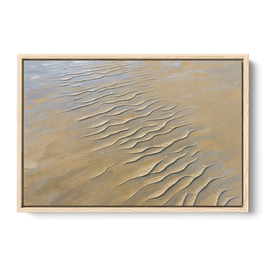 Beige Textured Wall Art of Rippled Tidal Sand - Oak Framed Canvas Wall Art - Front