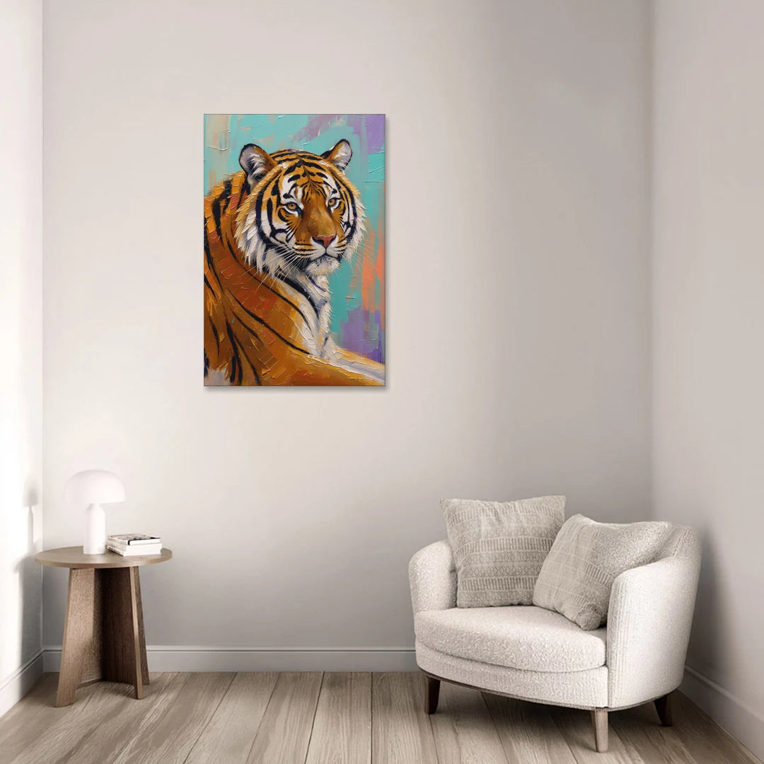 Bengal Tiger Painting Over the Shoulder - Canvas Wall Art - Sofa - 24x36