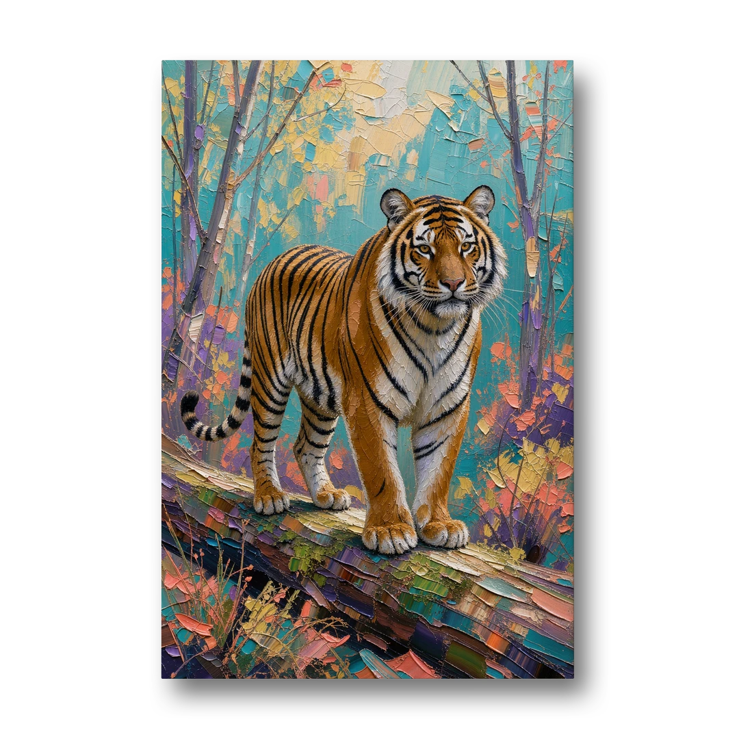 Bengal Tiger on the Mossy Log - Canvas Wall Art - Front