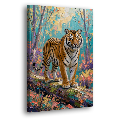 Bengal Tiger on the Mossy Log for the Living Room - Canvas Wall Art
