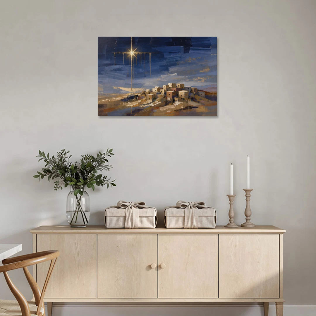 Bethlehem Painting with Sleeping Hilltop Town - Canvas Wall Art - Coffee Table - 36x24