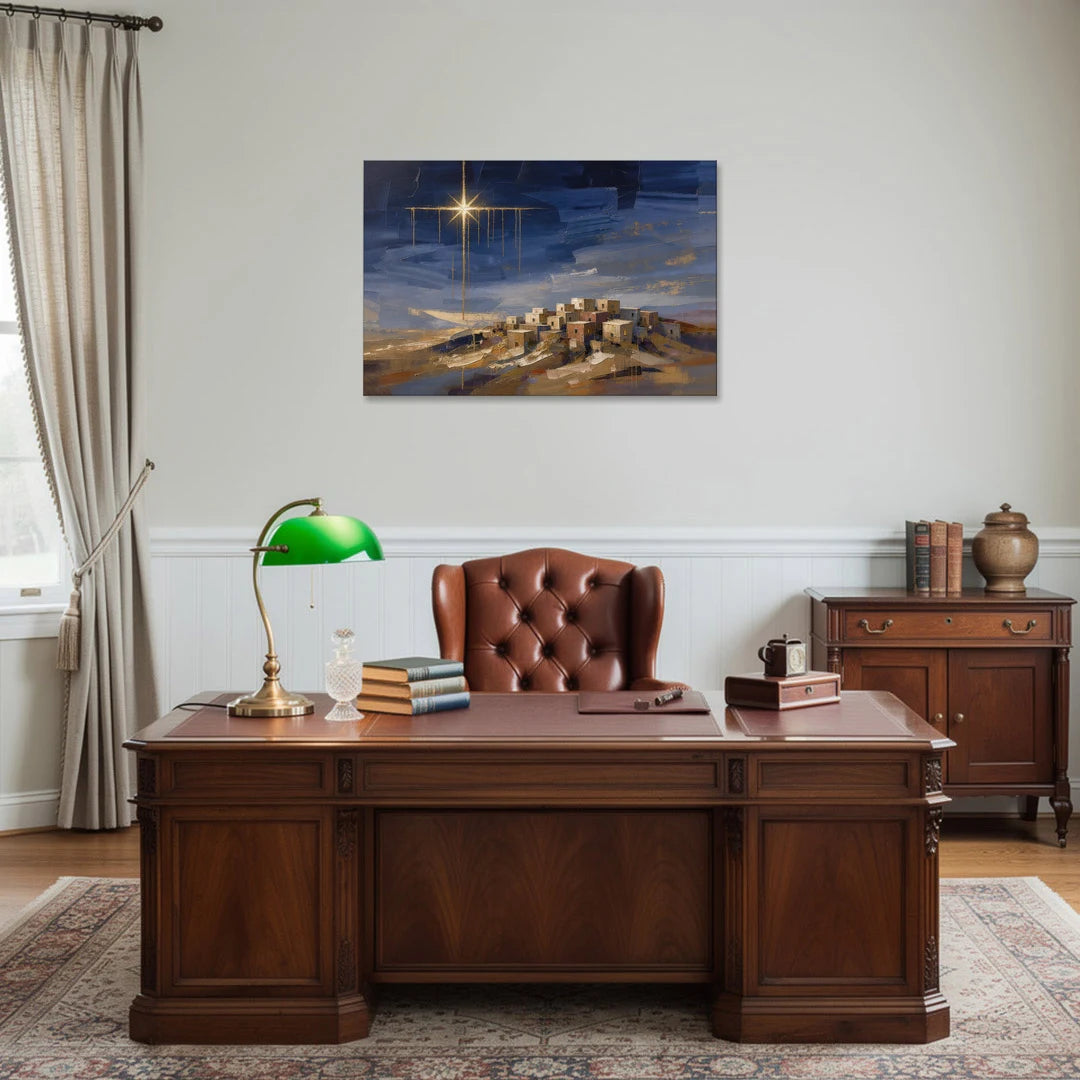 Bethlehem Painting with Sleeping Hilltop Town - Canvas Wall Art - Office - 36x24
