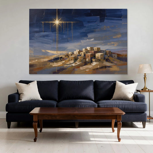 Bethlehem Painting with Sleeping Hilltop Town - Canvas Wall Art - Sofa - 60x40