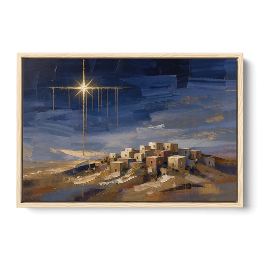 Bethlehem Painting with Sleeping Hilltop Town - Oak Framed Canvas Wall Art - Front