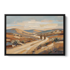 Biblical Wall Art of Two Walking the Judean Road - Black Framed Canvas Wall Art - Front
