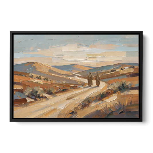 Biblical Wall Art of Two Walking the Judean Road - Black Framed Canvas Wall Art - Front