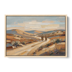 Biblical Wall Art of Two Walking the Judean Road - Oak Framed Canvas Wall Art - Front