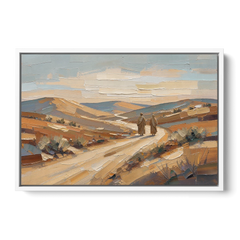 Biblical Wall Art of Two Walking the Judean Road - White Framed Canvas Wall Art - Front
