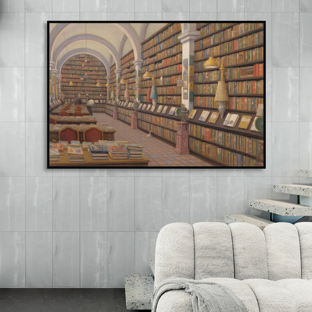 Biblioteca Palafoxiana Living Room - Black Canvas Wall Art