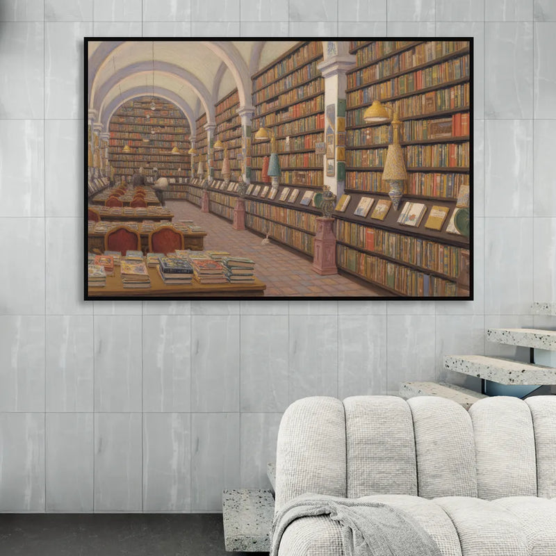 Biblioteca Palafoxiana Living Room - Black Canvas Wall Art