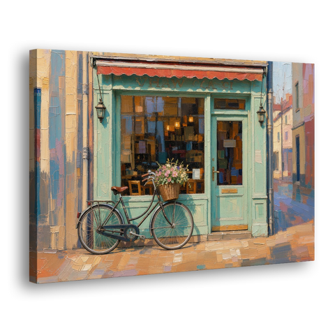 Bicycle Wall Art at the Mint Green Cafe - Canvas Wall Art - Side