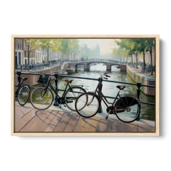 Bicycles of Amsterdam - Oak Framed Canvas Wall Art - Front
