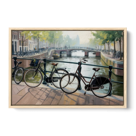 Bicycles of Amsterdam - Oak Framed Canvas Wall Art - Front