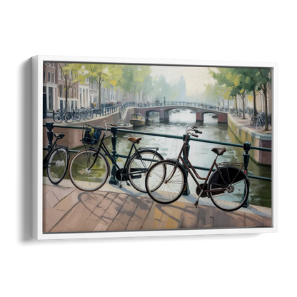 Bicycles of Amsterdam Side - White Canvas Wall Art