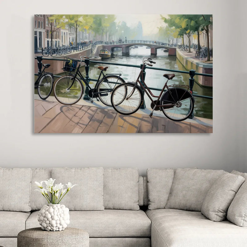Bicycles of Amsterdam Living Room - Canvas Wall Art