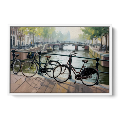 Bicycles of Amsterdam Front - White Canvas Wall Art
