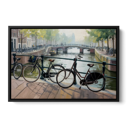 Bicycles of Amsterdam Front - Black Canvas Wall Art