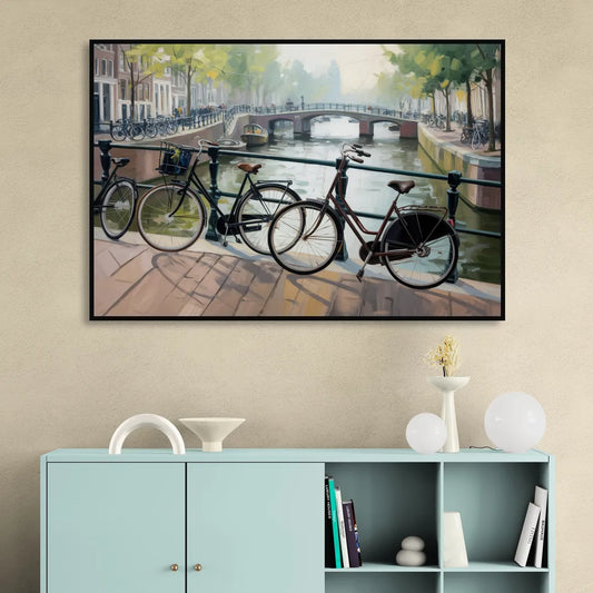 Bicycles of Amsterdam Living Room - Black Canvas Wall Art