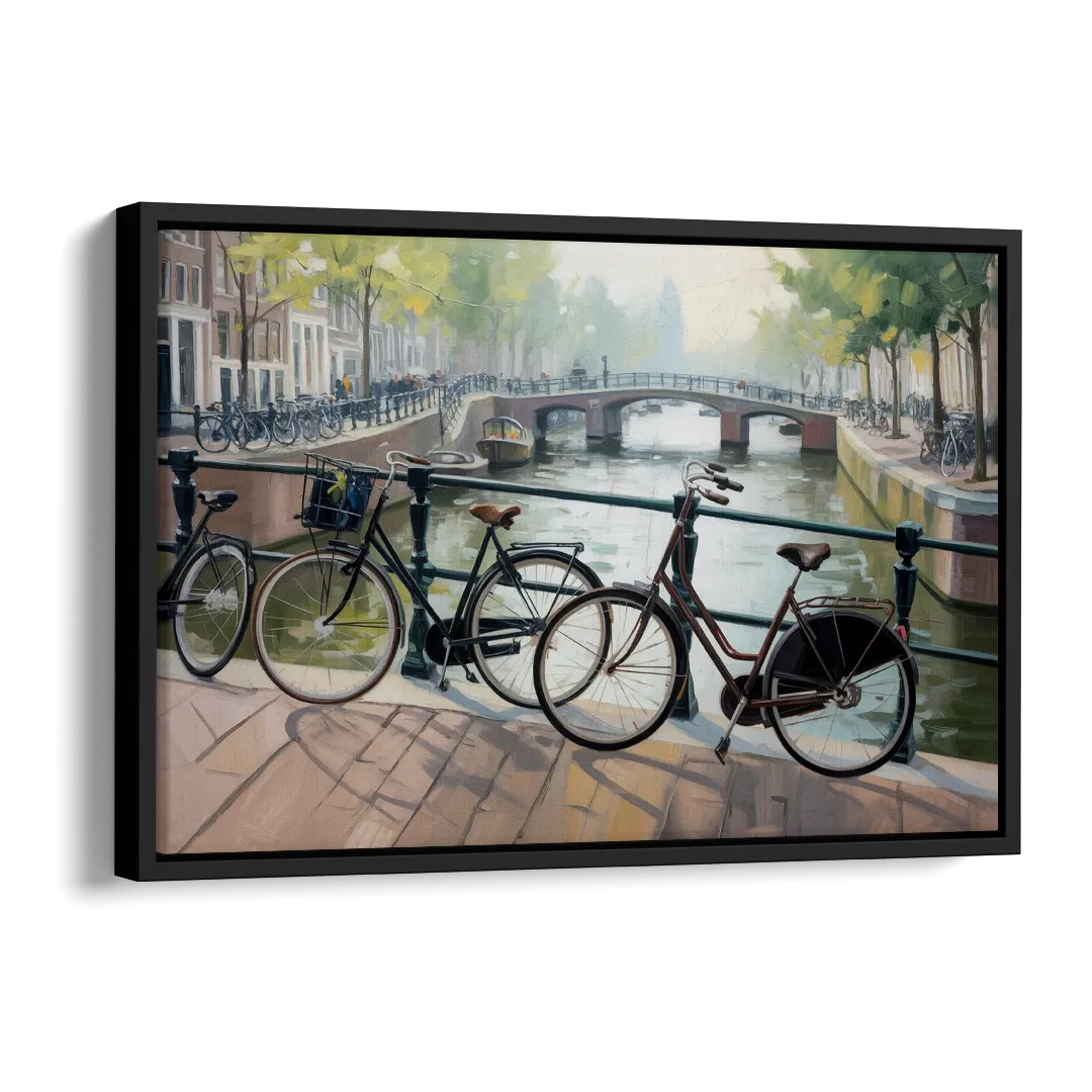 Bicycles of Amsterdam Side - Black Canvas Wall Art
