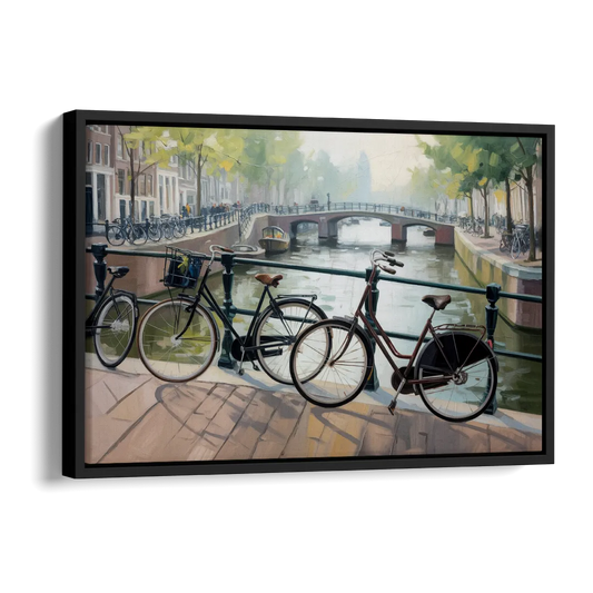 Bicycles of Amsterdam Side - Black Canvas Wall Art