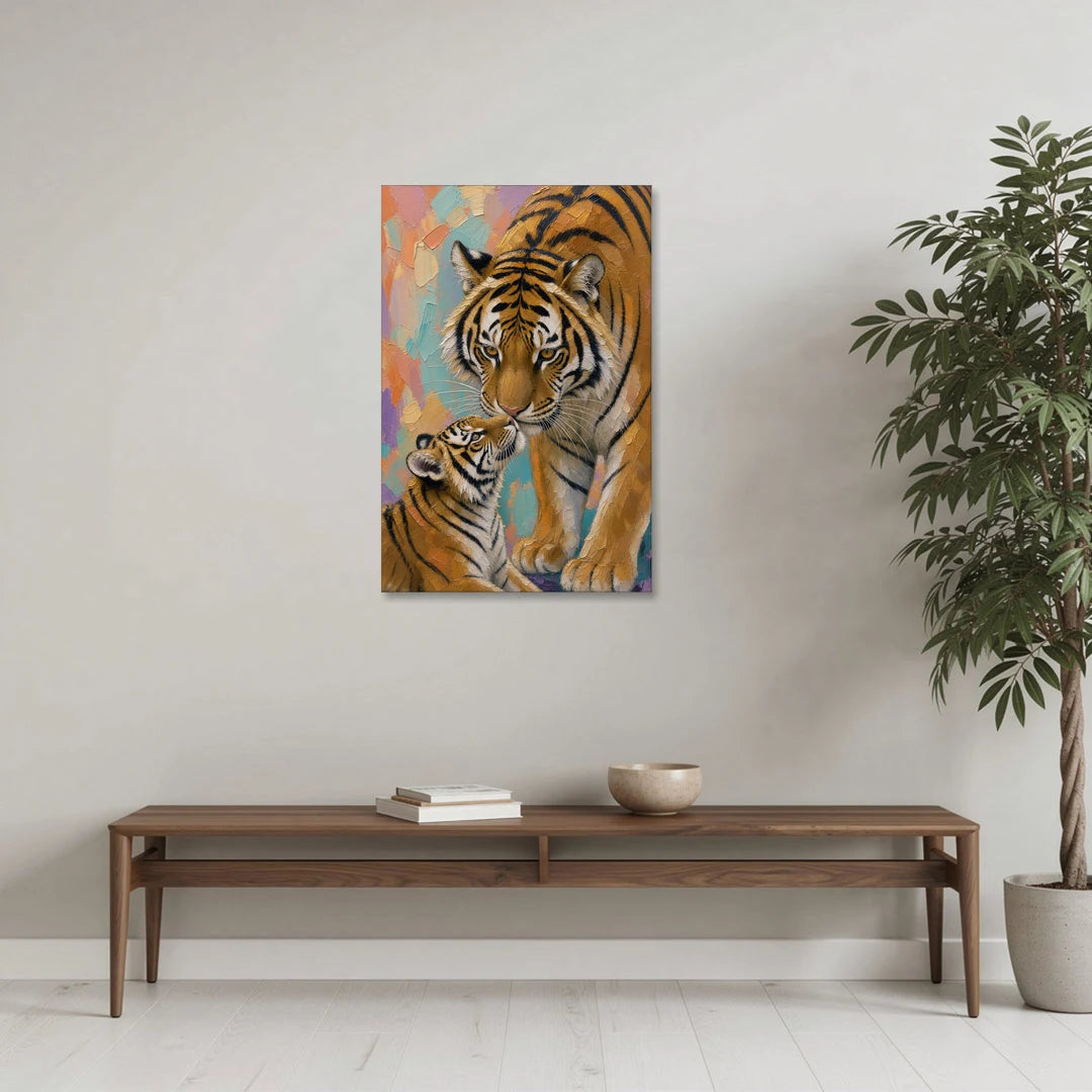 Big Cat Mother and Cub Nuzzle - Canvas Wall Art - Coffee Table - 24x36