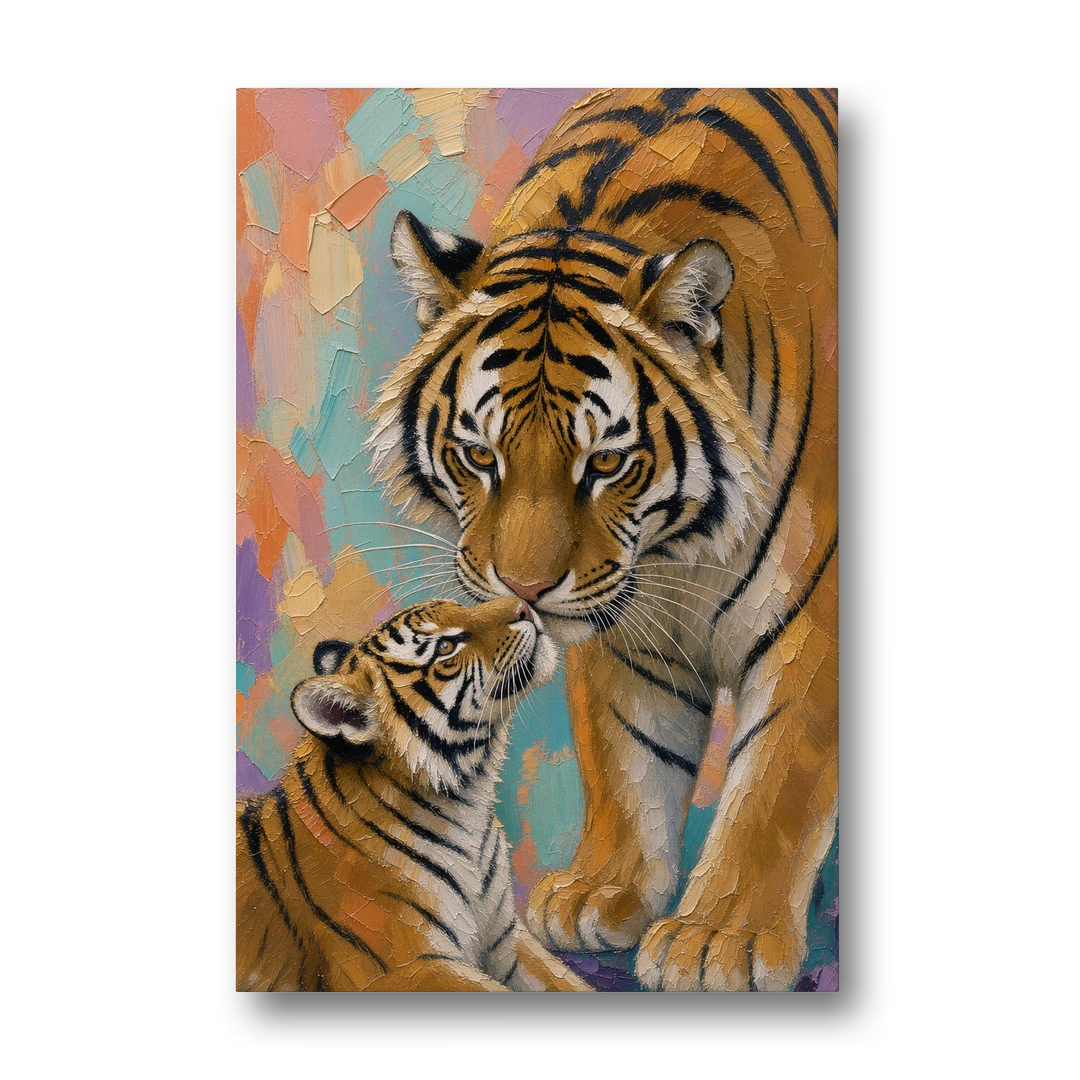 Big Cat Mother and Cub Nuzzle - Canvas Wall Art - Front
