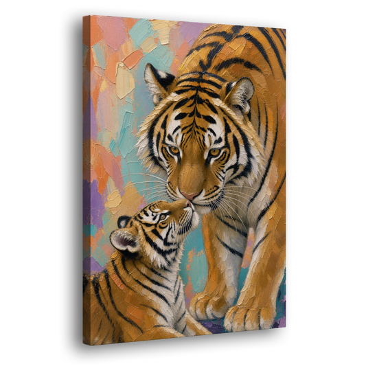 Big Cat Mother and Cub Nuzzle - Canvas Wall Art - Side