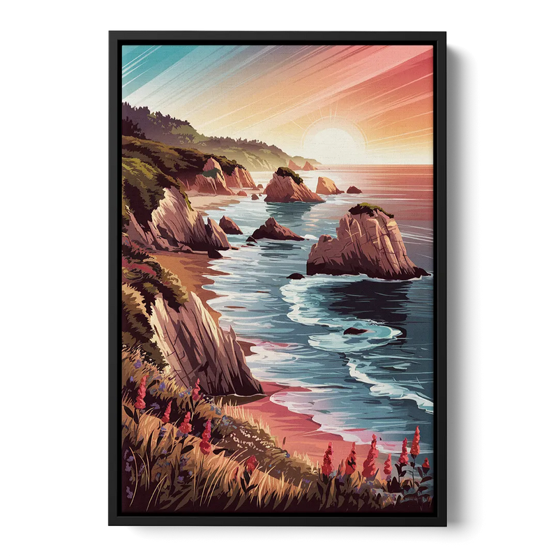 Big Sur Coastal Sunset Front - Black Canvas Wall Art