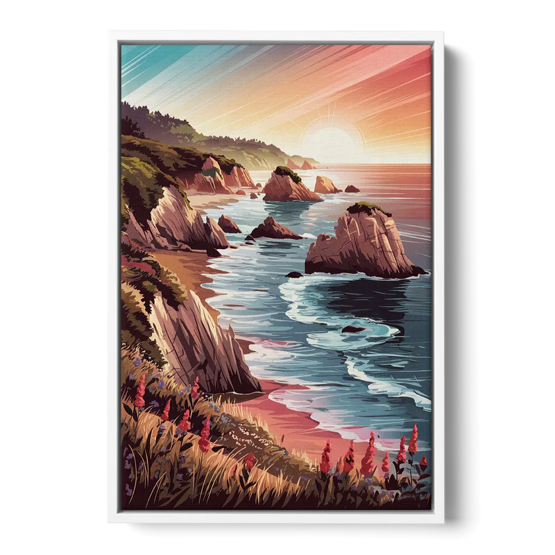 Big Sur Coastal Sunset Front - White Canvas Wall Art