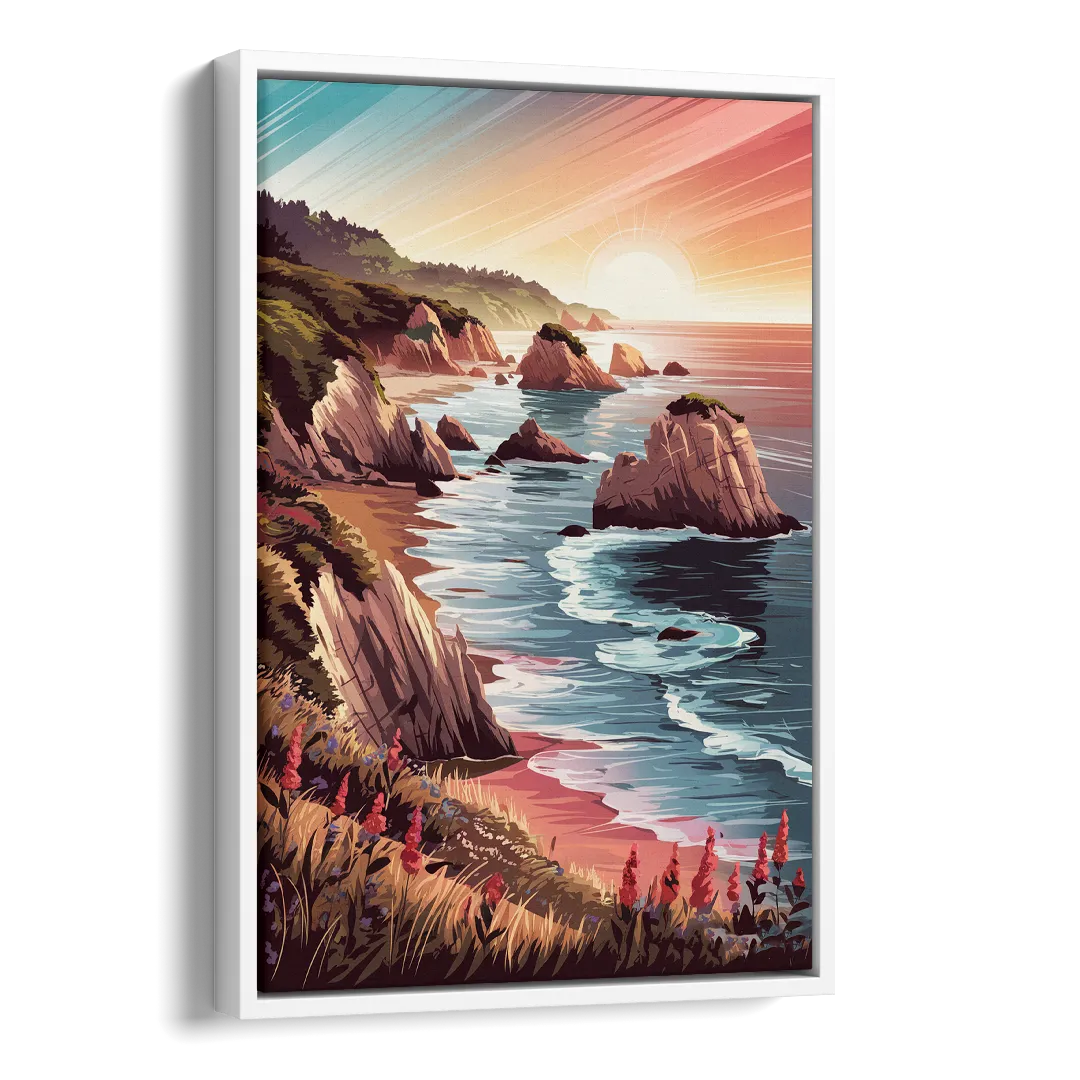 Big Sur Coastal Sunset Side - White Canvas Wall Art